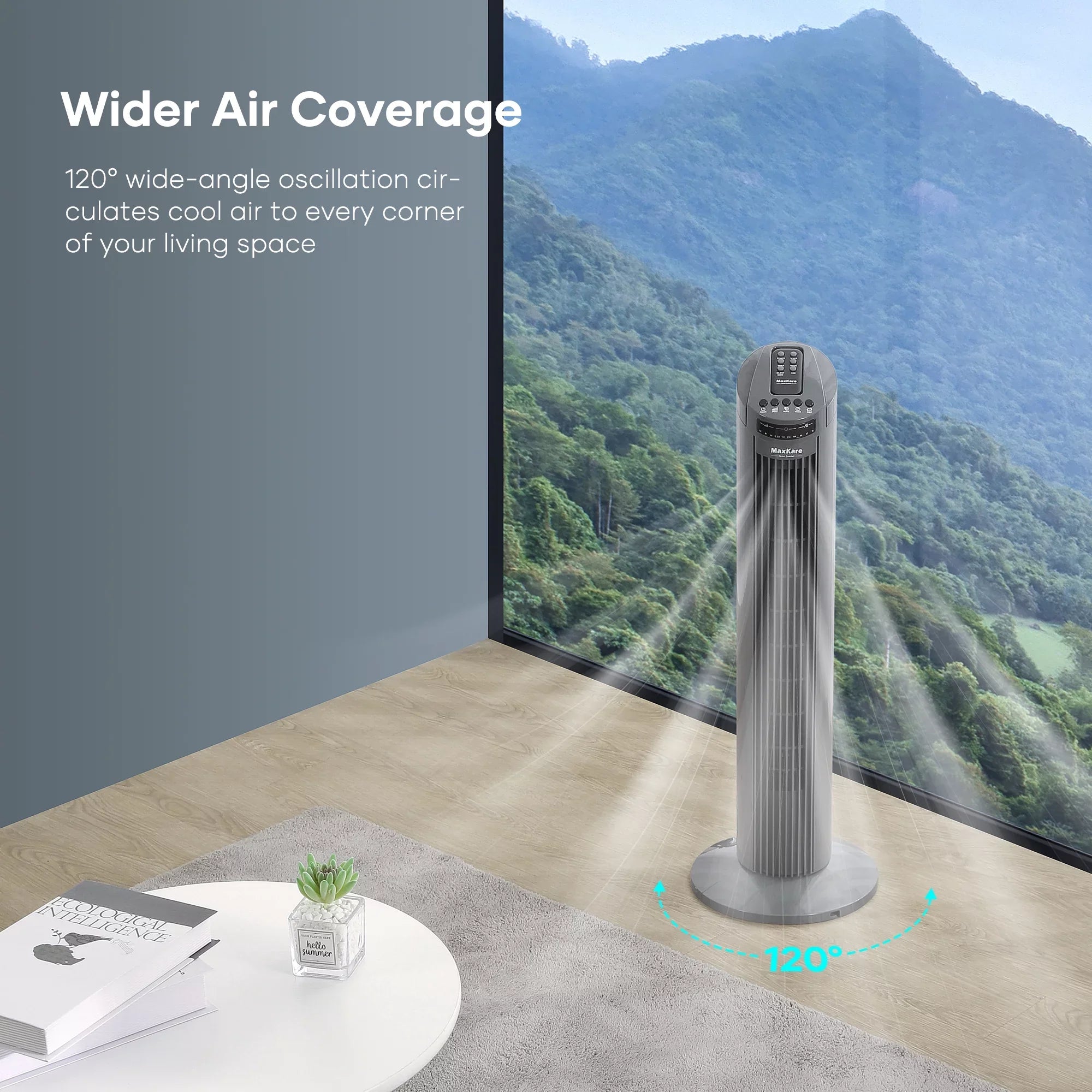 MaxKare 30" Tower Fan 120° Oscillating Fan 60dB Quiet Cooling Fan with Remote Control 3 Speeds 3 Wind Modes Timer for Bedroom, Dark Gray