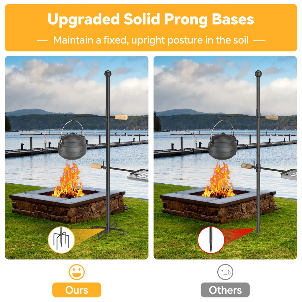 Mr IRONSTONE Campfire Grill Grate - Heavy Duty Steel, Swivel Handle, Adjustable Height and Rotation - Perfect for Outdoor Barbecue, Camping and Cooking