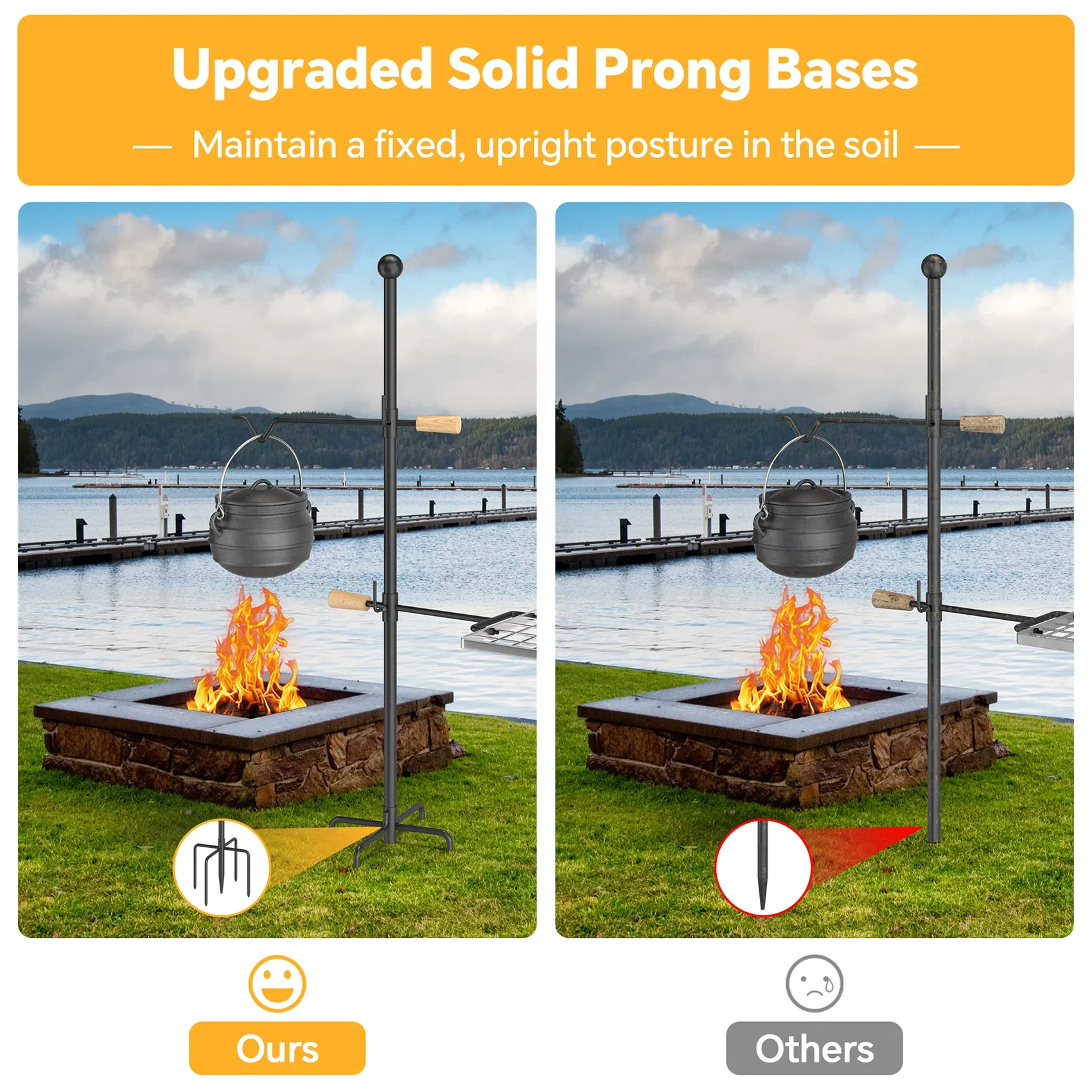 Mr IRONSTONE Campfire Grill Grate - Heavy Duty Steel, Swivel Handle, Adjustable Height and Rotation - Perfect for Outdoor Barbecue, Camping and Cooking
