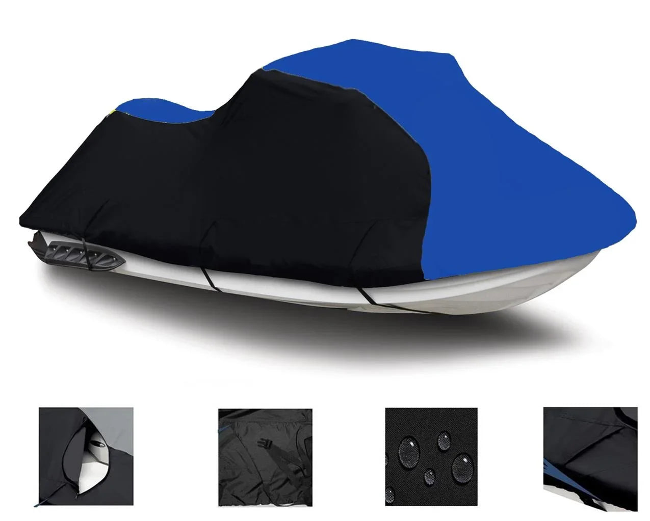 BLACK / BLUE HEAVY-DUTY, TOP OF THE LINE Jet Ski PWC Cover Compatible for Yamaha WaveRunner GP700 1995 2 Seater