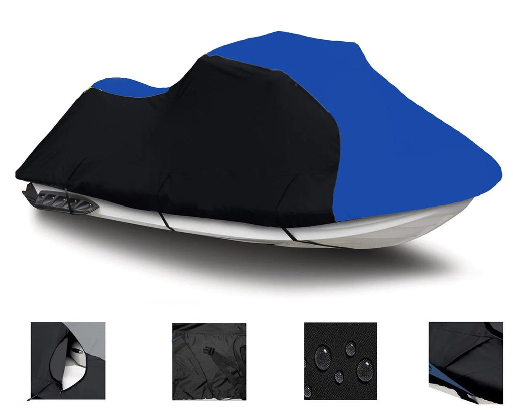 BLACK / BLUE HEAVY-DUTY Cover Compatible for KAWASAKI STX 1100 1997 1998 1999 Jet Ski Trailerable Cover