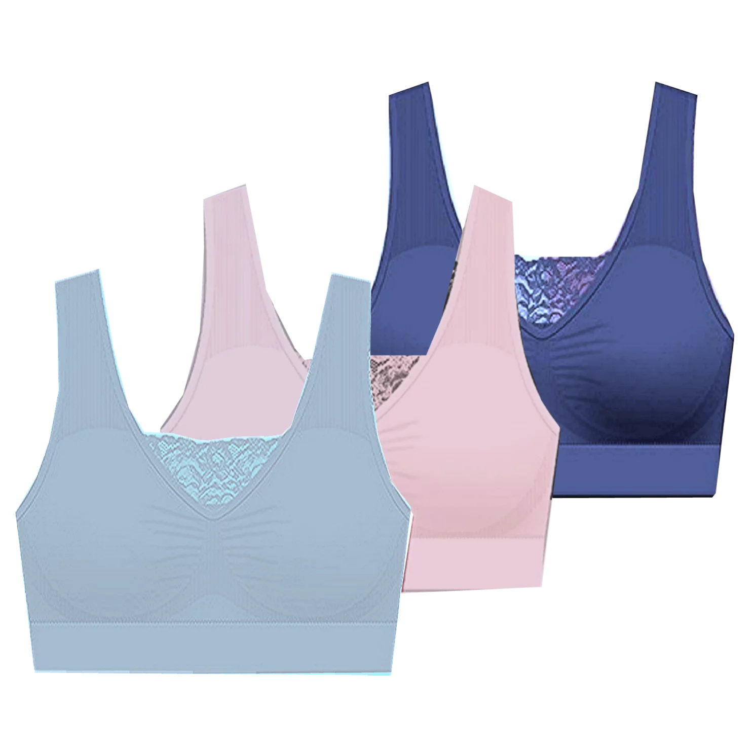 Delta Burke Seamless Padded Comfort Bra w/Removable Pads-3-Pack 2X - Fits 38D/DD Thru 40C/D