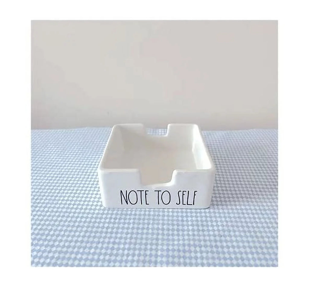 Rae Dunn Ceramic NOTE TO SELF Sticky Note Holder all sides Ivory Black LL Letters 3.75 x 3.75 x 1.5 Home Office