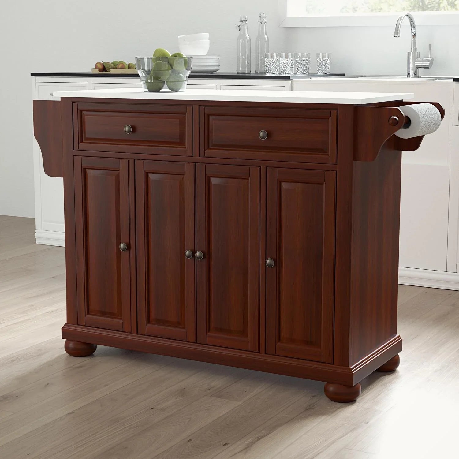 Maykoosh Country Cottage Stone Top Full Size Kitchen Island/Cart Black/White