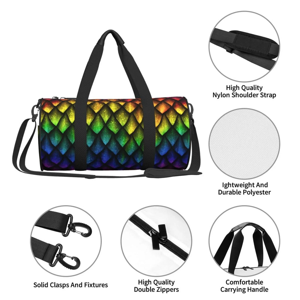 Coaee Dragon Scales Large Capacity Travel Luggage Bag Cylinder Gym Bag Waterproof Sports Bag with Pocket and Compartment