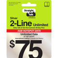 Straight Talk $75 Silver 2-Line Unlimited 30-Day Prepaid Plan + 5GB Hotspot Data + Int'l Calling e-PIN Top Up (Email Delivery)