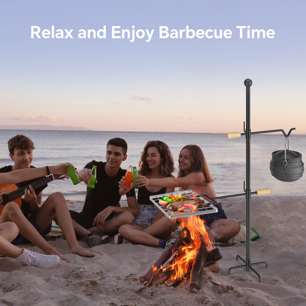 Mr IRONSTONE Campfire Grill Grate - Heavy Duty Steel, Swivel Handle, Adjustable Height and Rotation - Perfect for Outdoor Barbecue, Camping and Cooking