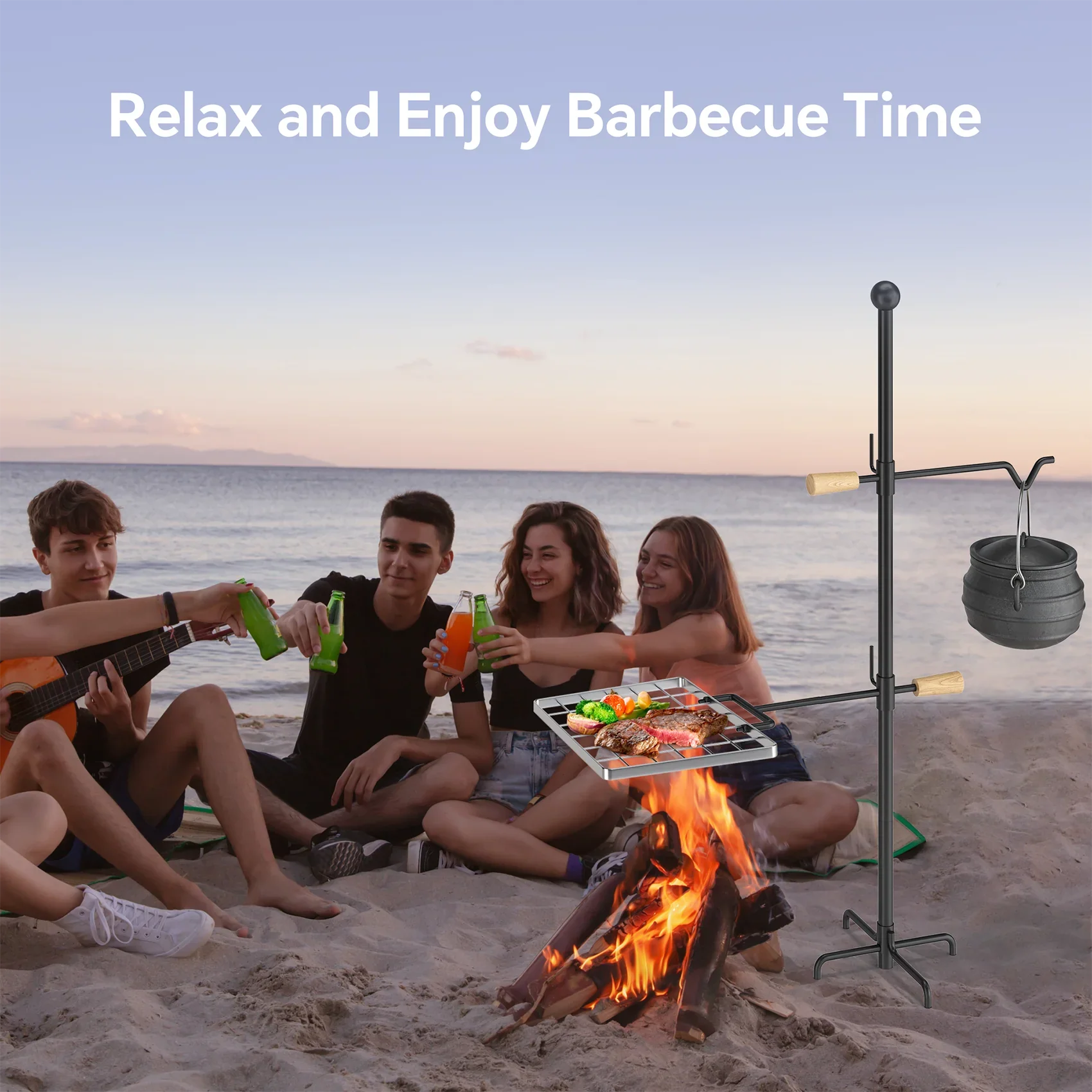 Mr IRONSTONE Campfire Grill Grate - Heavy Duty Steel, Swivel Handle, Adjustable Height and Rotation - Perfect for Outdoor Barbecue, Camping and Cooking