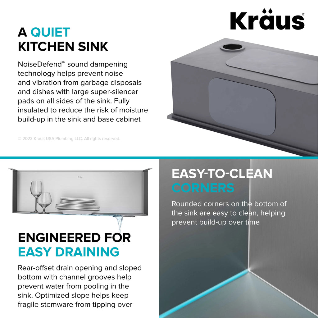 Kraus Kore 28Undermount Workstation 16 Gauge Stainless Steel Single Bowl Kitchen Sink with Accessories