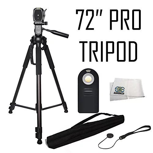 Professional 72-inch Tripod 3-way Panhead Tilt Motion with Built In Bubble Leveling + Wireless IR Remote Control Shutter Release + Cap Keeper &amp; Cleaning Cloth for the Sony Alpha Series A7, A7r, a7