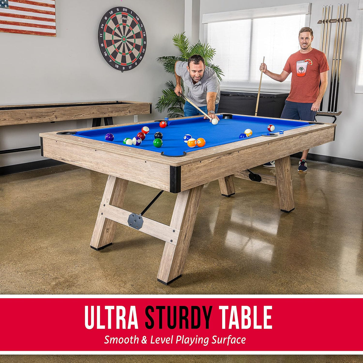 GoSports 7 ft Pool Tables with Wood Finish - Choose Your Style - Modern Billiards Table with 2 Cue Sticks, Balls, Rack, Felt Brush and Chalk