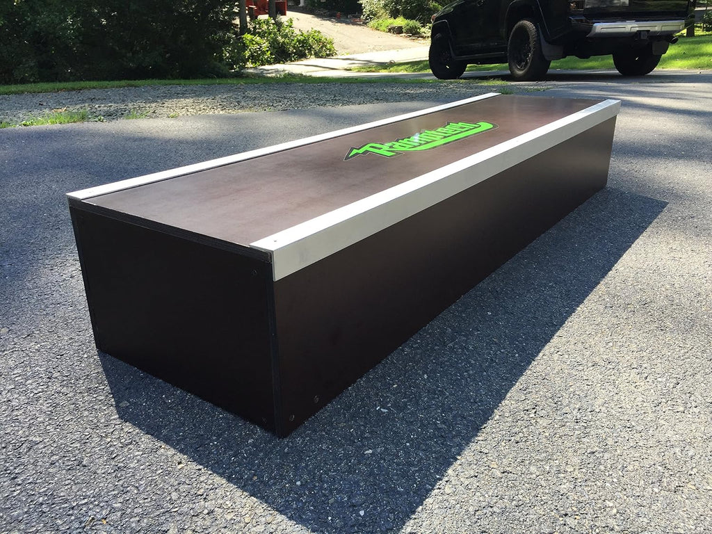 Ramptech Mini Grind Box (10" Tall x 16" Wide x 5' Long) - Weatherproof, Heavy-Duty Indoor and Outdoor DIY Skateboard Grindbox Kit - Portable Box with Galvanized Steel Edges and HDO Wood Sides