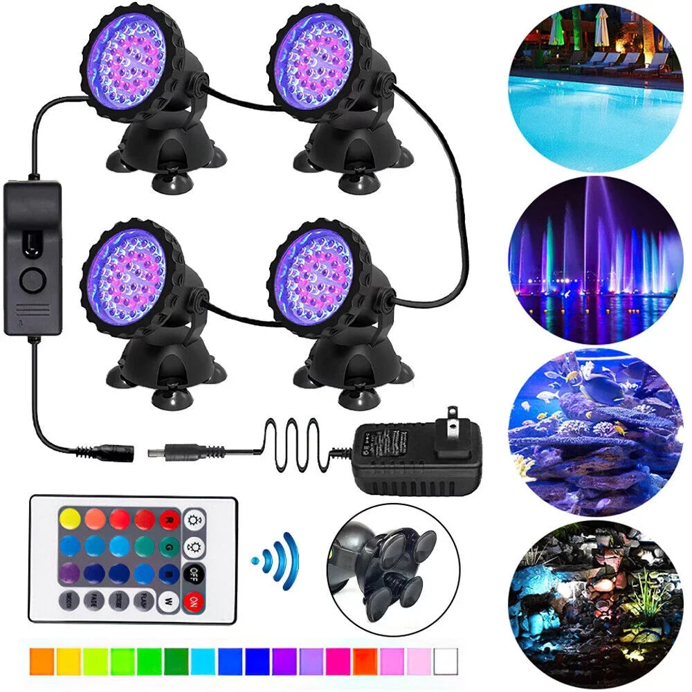 LED Pond Light, Submersible LED Lights RGB Underwater Lights Color Changing Spotlight Outdoor Remote Control IP68 Waterproof Fish Tank Lights Fountain Lights for Aquarium Tank Pool