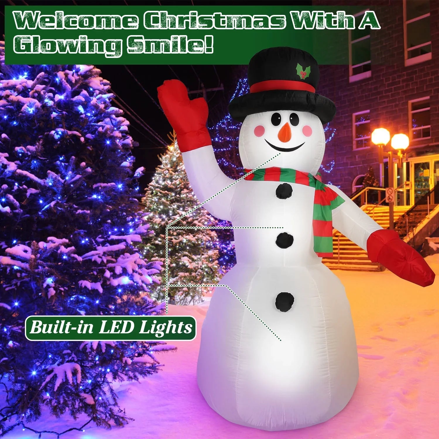 iMountek 7.9ft Christmas Inflatable Giant Snowman, Holiday Blow Up Yard Decoration, Huge Light Up Snowman for Holiday Party Garden Yard Lawn Winter Decor