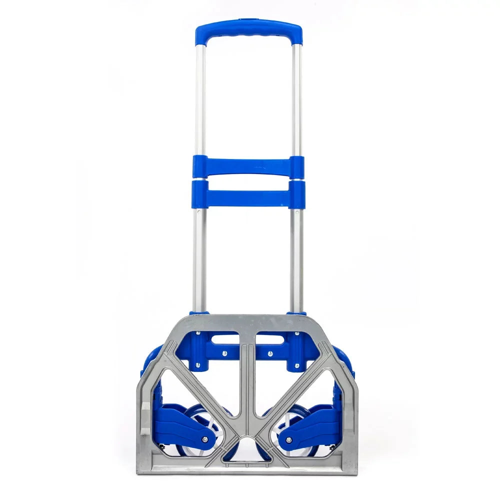 QEEK Folding Hand Truck and Dolly, Aluminum Hand Truck, 165 lb Capacity Heavy-Duty Luggage Trolley Cart with Telescoping Handle and Rubber Wheels, Portable Folding Hand Cart, Blue