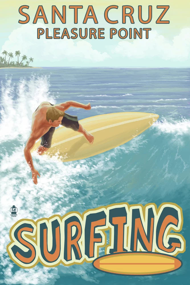Santa Cruz, California, Pleasure Point Surfer Scene (19x27 inches, Premium 500 Piece Jigsaw Puzzle for Adults and Family, Made in USA)