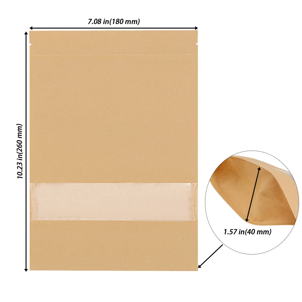 KOHAND 200 Pcs Kraft Bags with Win OS, 7 x 10 Inch Resealable Kraft Stand Up Pouches for Food, Bean, Nut
