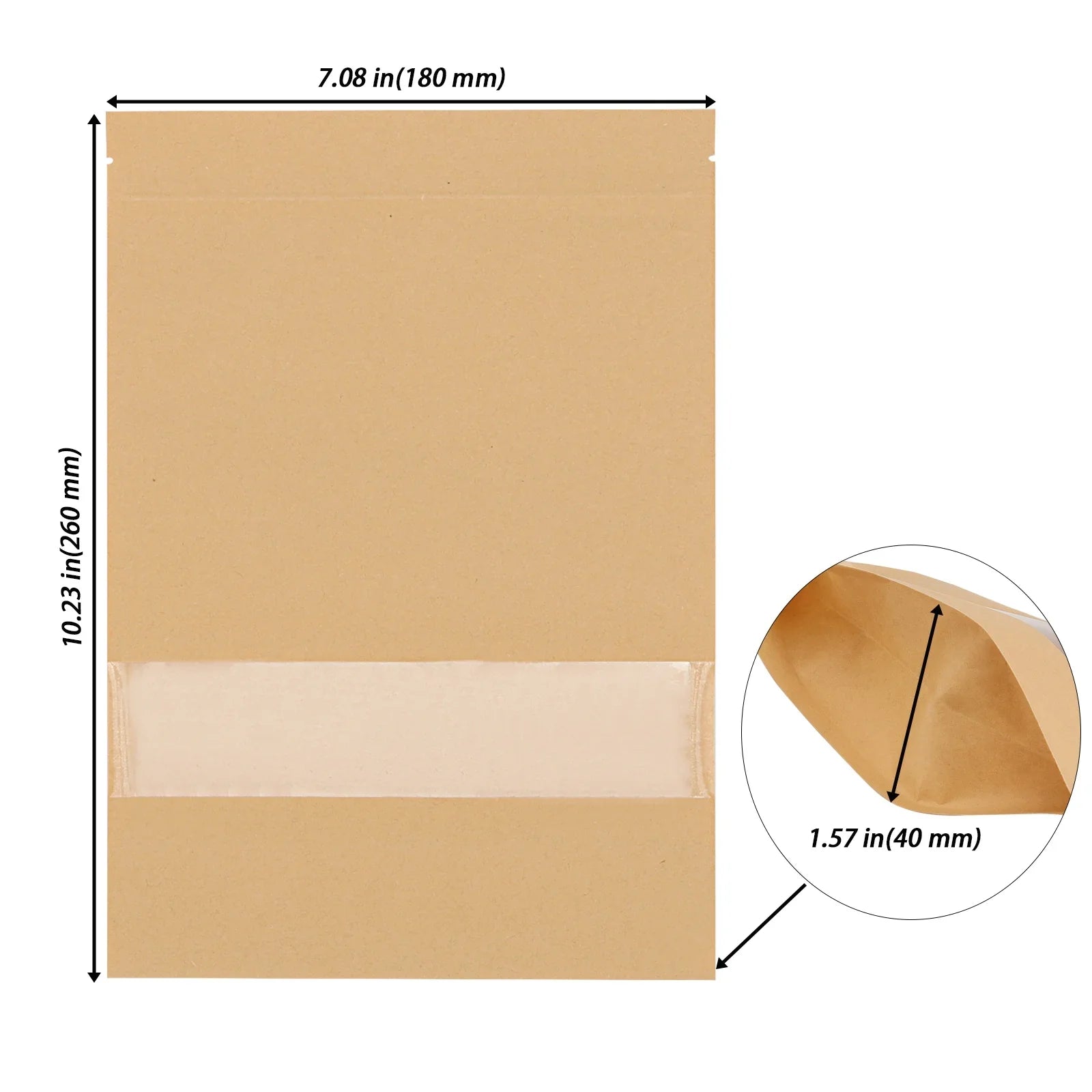 KOHAND 200 Pcs Kraft Bags with Win OS, 7 x 10 Inch Resealable Kraft Stand Up Pouches for Food, Bean, Nut