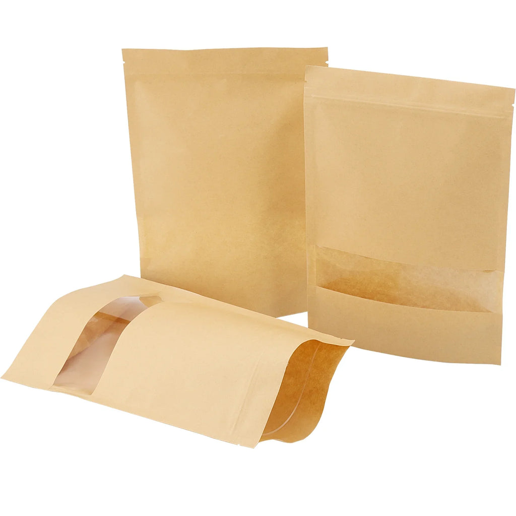 KOHAND 200 Pcs Kraft Bags with Win OS, 7 x 10 Inch Resealable Kraft Stand Up Pouches for Food, Bean, Nut