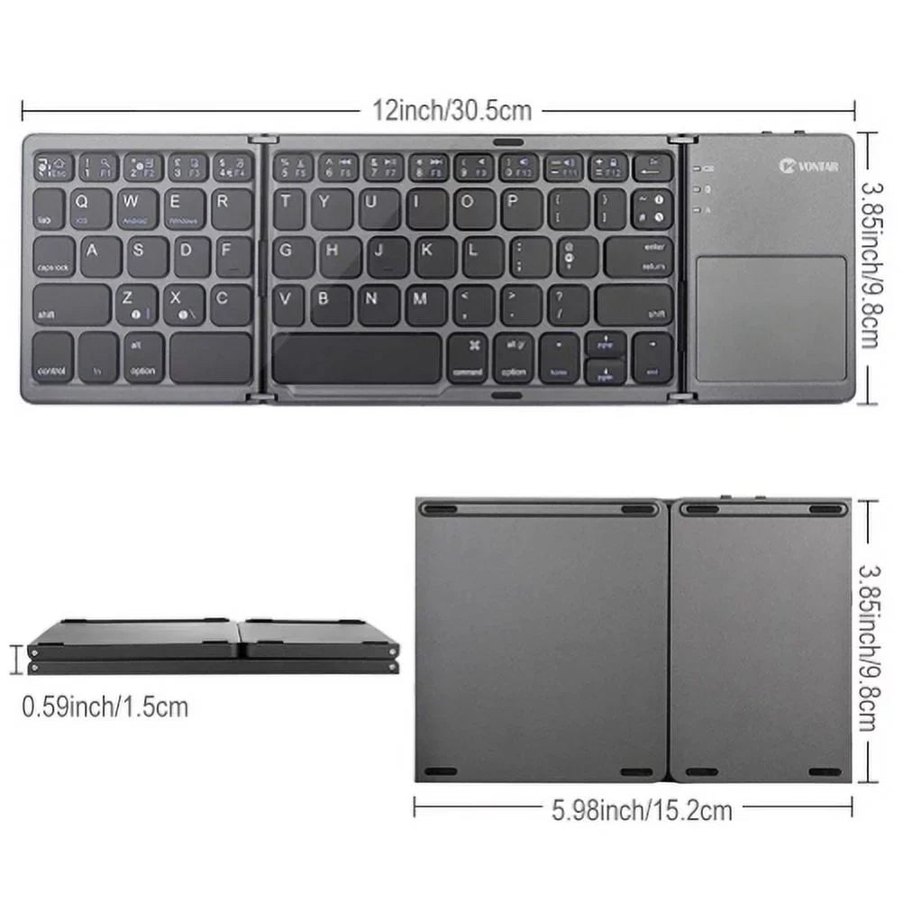 Rechargeable Folding Wireless Keyboard Portable Compact Y1K for iPad Pro 12.9 (2019) 10.5 9.7 4 3 2 - Zenfone V Live Max Plus M1, ROG Phone, AR 5z 5Q 4 Pro, Google Nexus 2 7