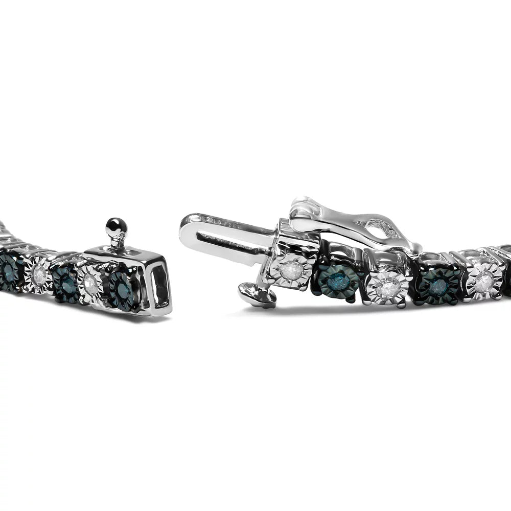 Haus of Brilliance .925 Sterling Silver 1.0 Cttw Womens with Alternating Round cut Box Clasp White Diamond and Treated Blue Diamond Tennis Bracelet (Blue and I-J Color, I3 Clarity) - Size 7" Inches