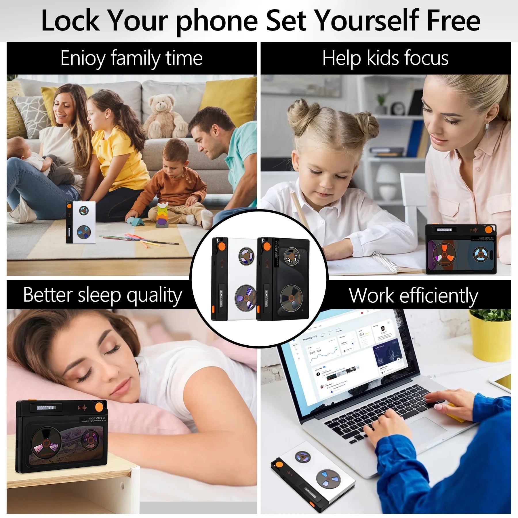 Cell Phone Lock Box with Timer, Portable Timed Lock Box for Phone With Semi-Transparent Cover, Help to Prevent Phone Addiction, Focus on Real Life (L 6.7x3.5x0.7, Black-One Screen)