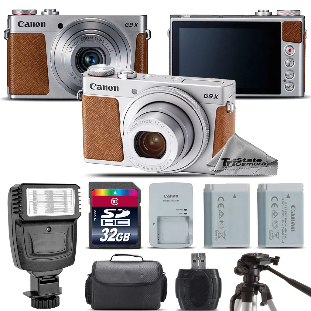 Canon PowerShot G9 X Mark II Digital 20.1MP Camera + EXT BAT + Flash - 32GB Kit