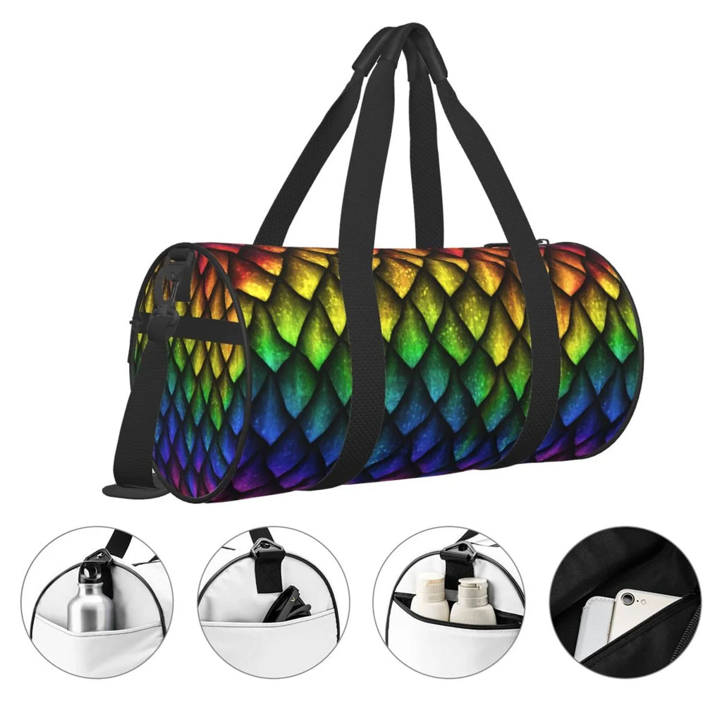 Coaee Dragon Scales Large Capacity Travel Luggage Bag Cylinder Gym Bag Waterproof Sports Bag with Pocket and Compartment