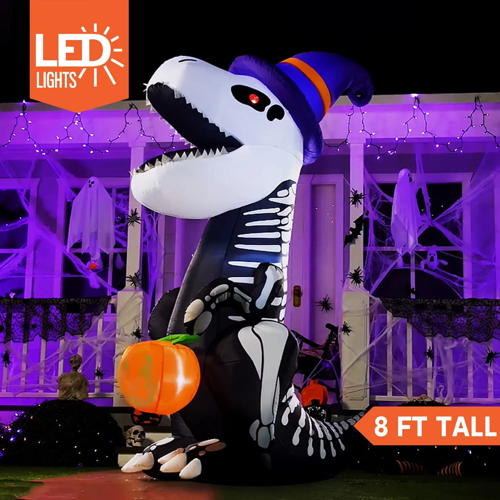 Joiedomi Halloween 8 FT Inflatable Skeleton Dinosaur with Build-in LEDs Blow Up Inflatables for Halloween Party Indoor, Outdoor, Yard, Garden, Lawn Decorations