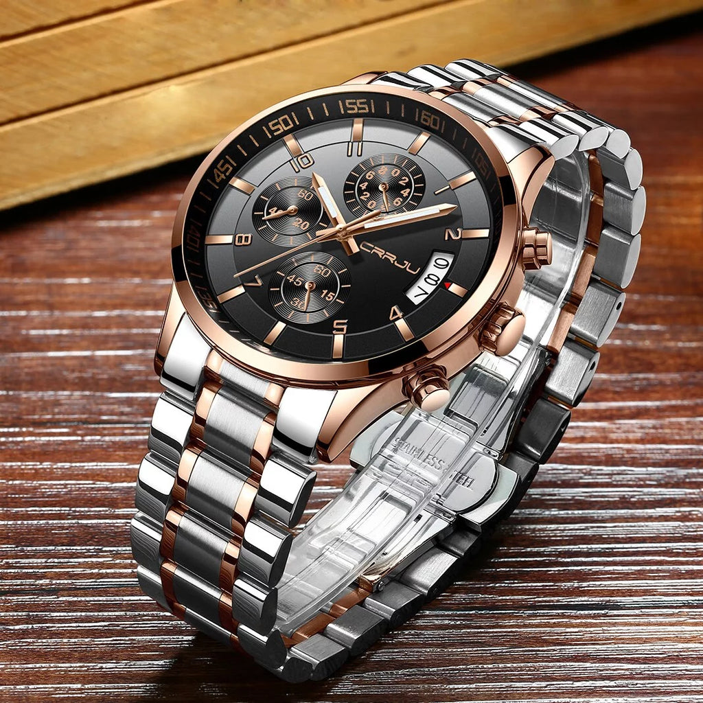 Mens Watch CRRJU Luxury Chronograph Waterproof Quartz Watch for Men Fashion Business Stainless Steel Watches relogio masculino