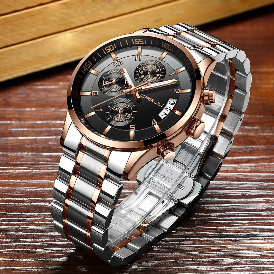 Mens Watch CRRJU Luxury Chronograph Waterproof Quartz Watch for Men Fashion Business Stainless Steel Watches relogio masculino