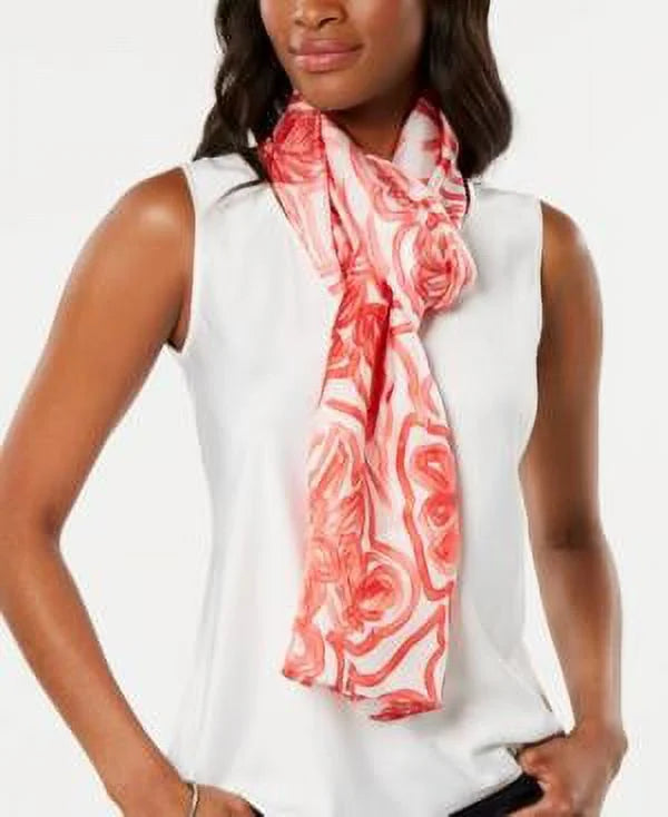 MSRP $59 Echo Sketched Flower-Print Silk Oblong Scarf Red One Size