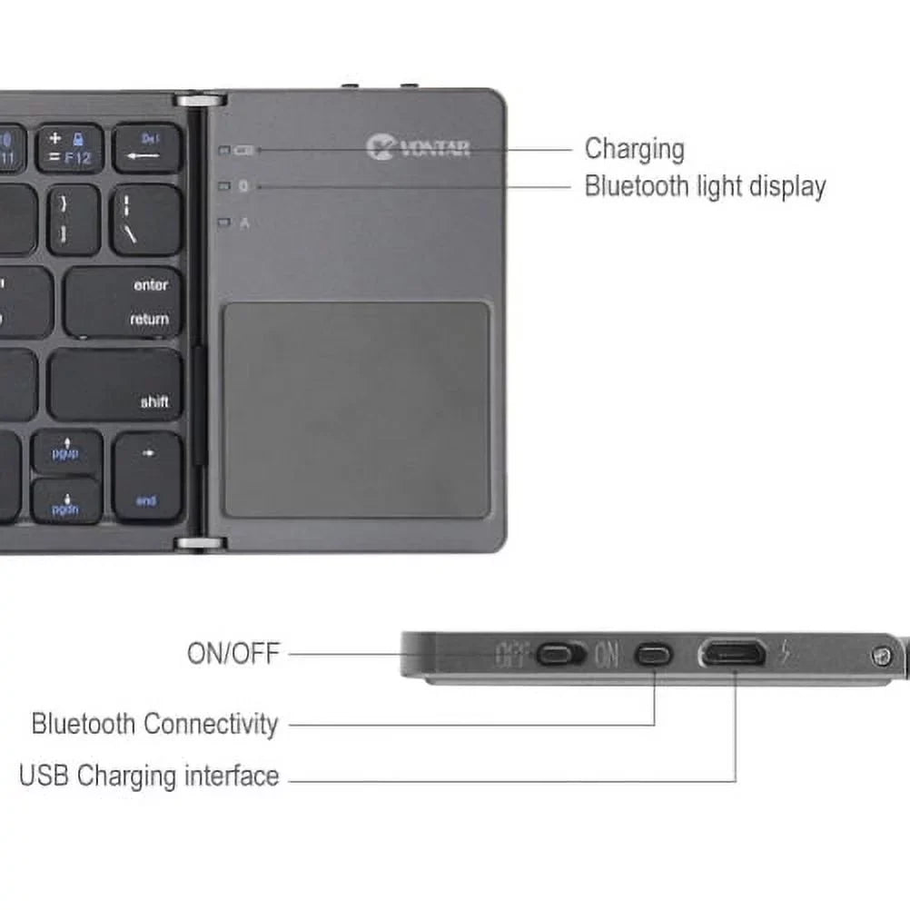 Rechargeable Folding Wireless Keyboard Portable Compact Y1K for iPad Pro 12.9 (2019) 10.5 9.7 4 3 2 - Zenfone V Live Max Plus M1, ROG Phone, AR 5z 5Q 4 Pro, Google Nexus 2 7