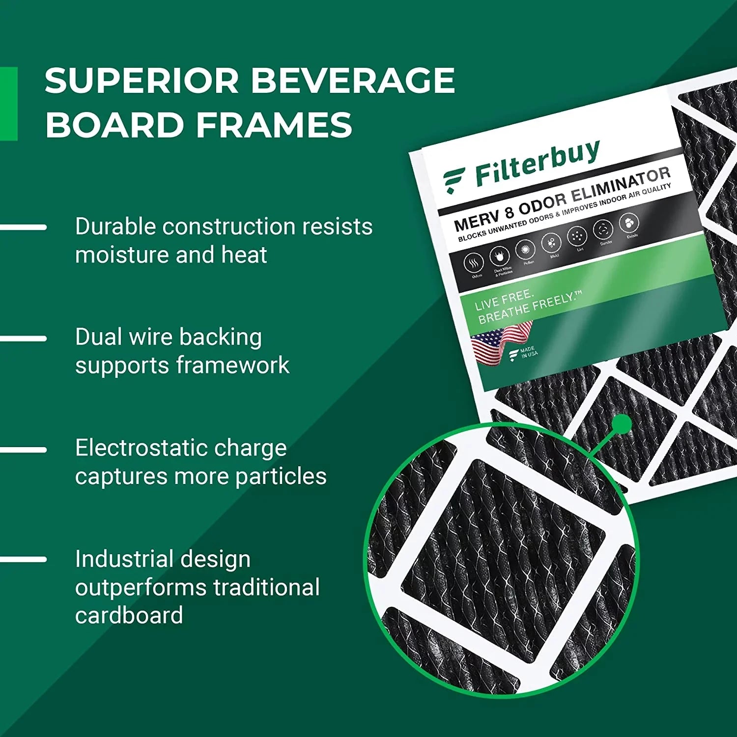Filterbuy 10x24x1 MERV 8 Odor Eliminator Pleated HVAC AC Furnace Air Filters with Activated Carbon (12-Pack)