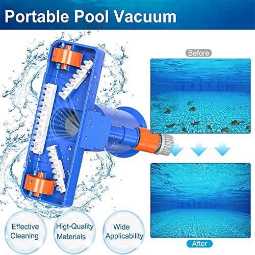 Upgraded Handheld Portable Pool Vacuum Cleaner with Pool Skimmer Net, Swimming Pool Cleaner Kit, 4 Section Poles of 60" Pool Vacuum Jet Cleaner for Above Ground Pool Pond Spa Fountains Hot Tub