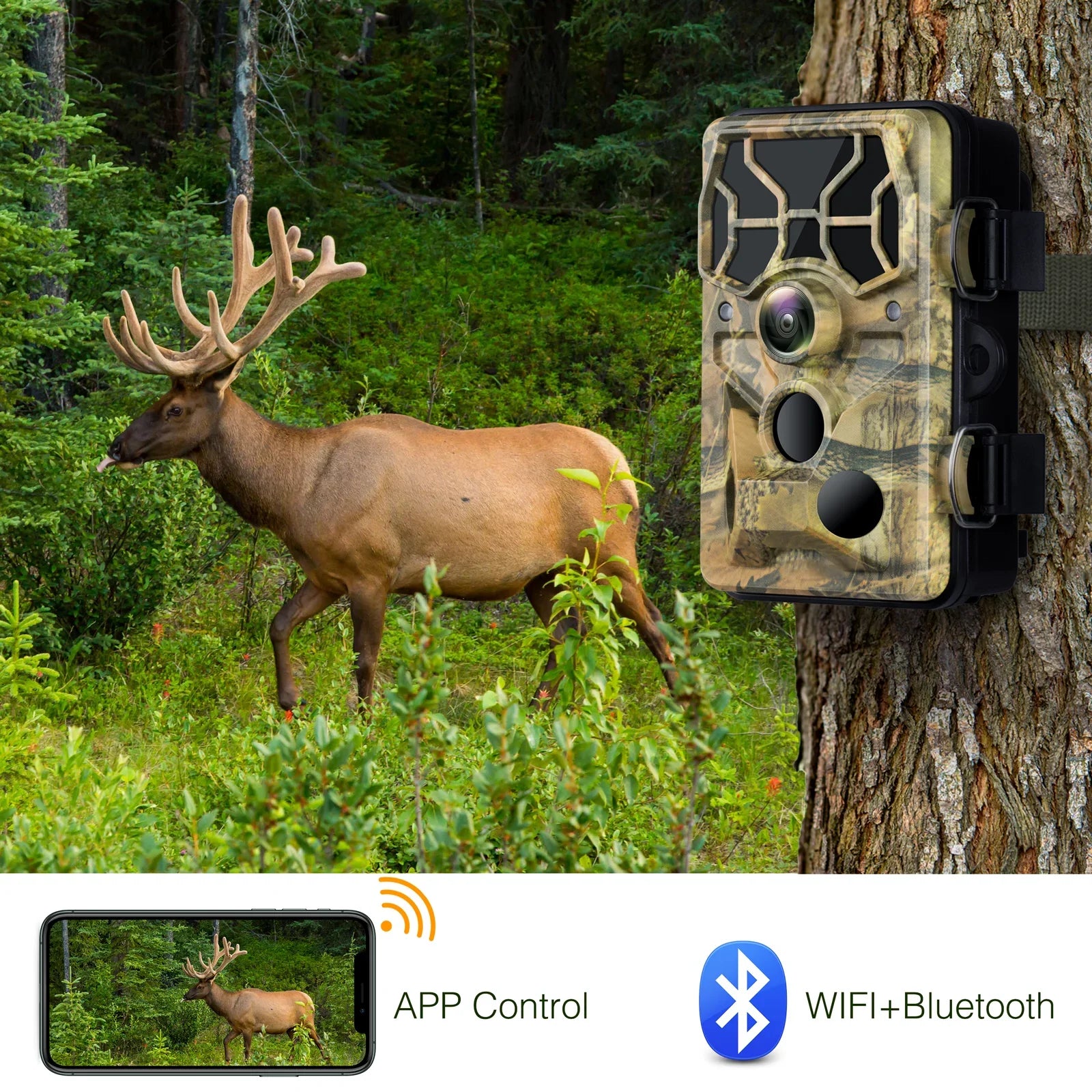 CAMPARK WiFi Trail Camera 30MP 1296P Bluetooth Hunting Game Camera with Infrared Night Vision Motion Activated Trail Camera with IP66 Waterproof for Wildlife Monitoring