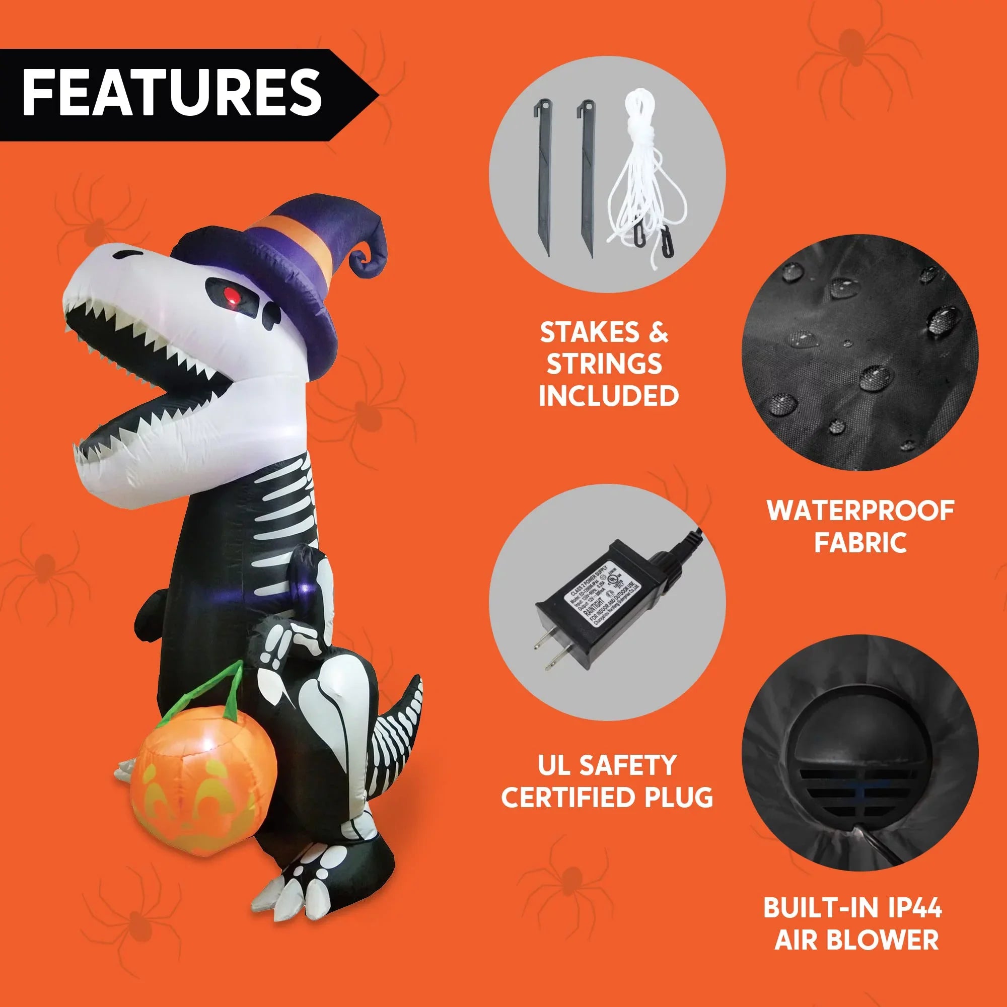 Joiedomi Halloween 8 FT Inflatable Skeleton Dinosaur with Build-in LEDs Blow Up Inflatables for Halloween Party Indoor, Outdoor, Yard, Garden, Lawn Decorations