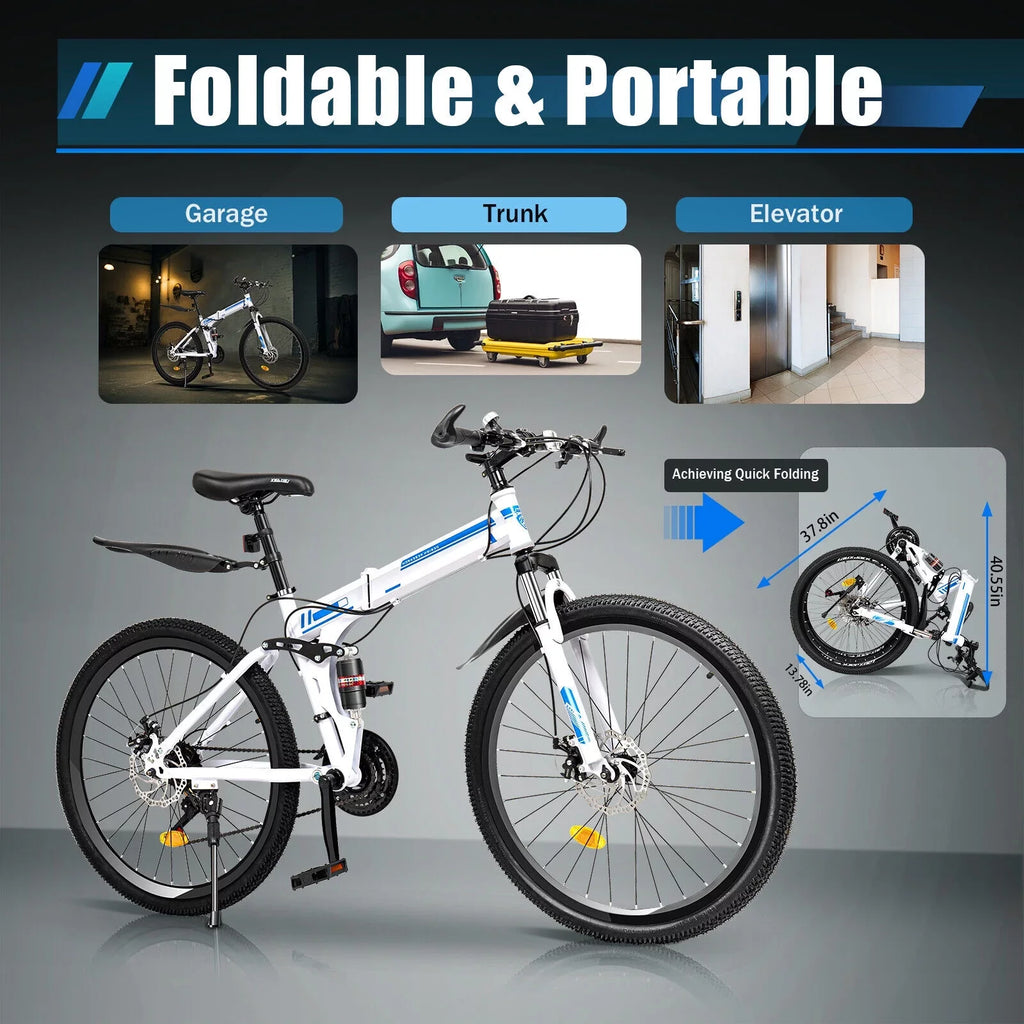 SHZICMY 26" Folding Mountain Bike 21 Speed Men Bikes MTB Bicycle School Dual Disc Brake