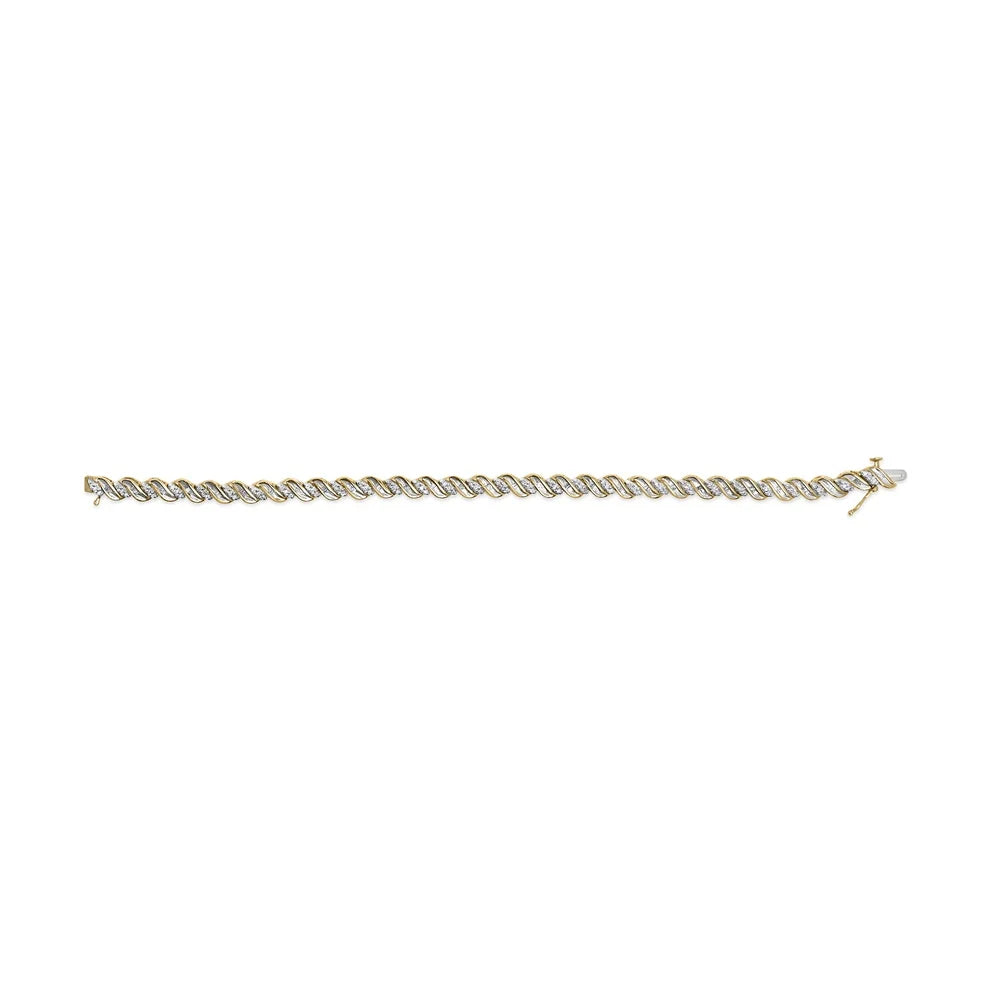 Haus of Brilliance 10k Yellow Gold 1.00 Cttw Womens Round Cut and Baguette Cut Diamond S-Link 7.25" Box Clasp Prong Bracelet (I-J Color, I2-I3 Clarity)