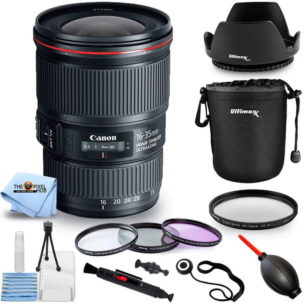 Canon EF 16-35mm f/4L IS USM Lens - Pro Bundle Includes: Lens Pouch, Tulip Hood Lens, Filter Kit, Lens Cap Keeper and More