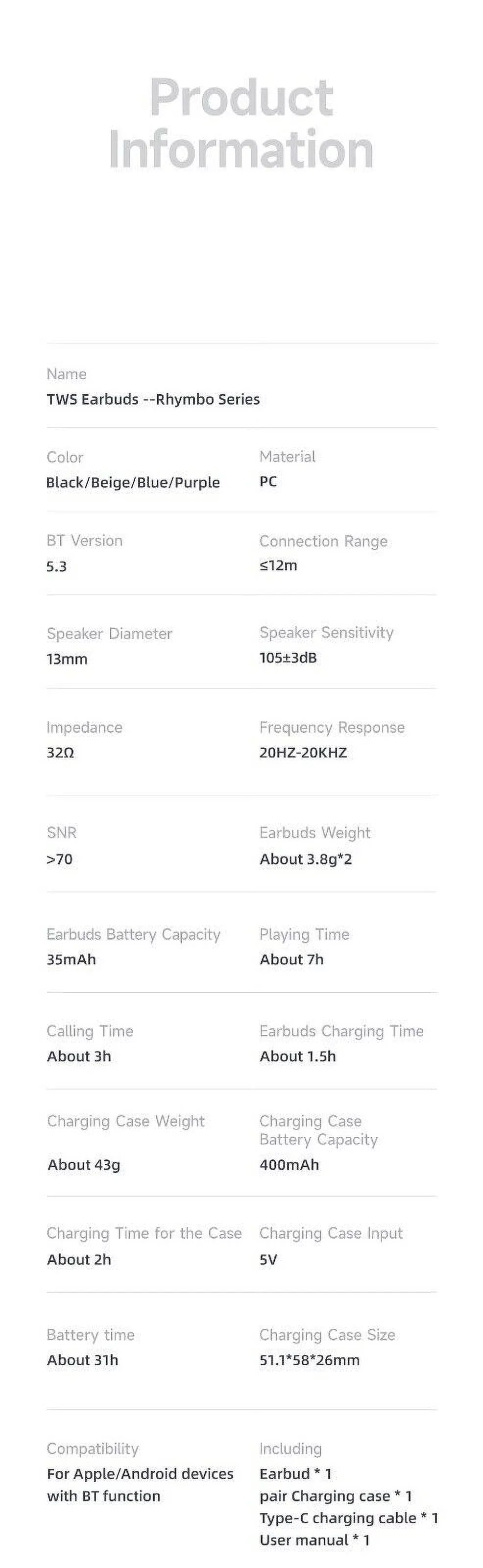 for Sony Xperia 1 IV Wireless Earbuds Bluetooth 5.3 Headphones with Charging Case,Wireless Earphones with Noise Cancelling Mic,IPX4 Waterproof Earphones,Touch Control - White