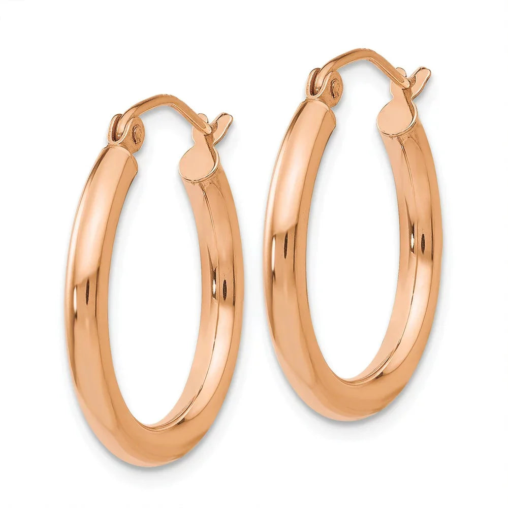 Real 14kt Rose Gold Polished 2.5mm Lightweight Tube Hoop Earrings; for Adults and Teens; for Women and Men