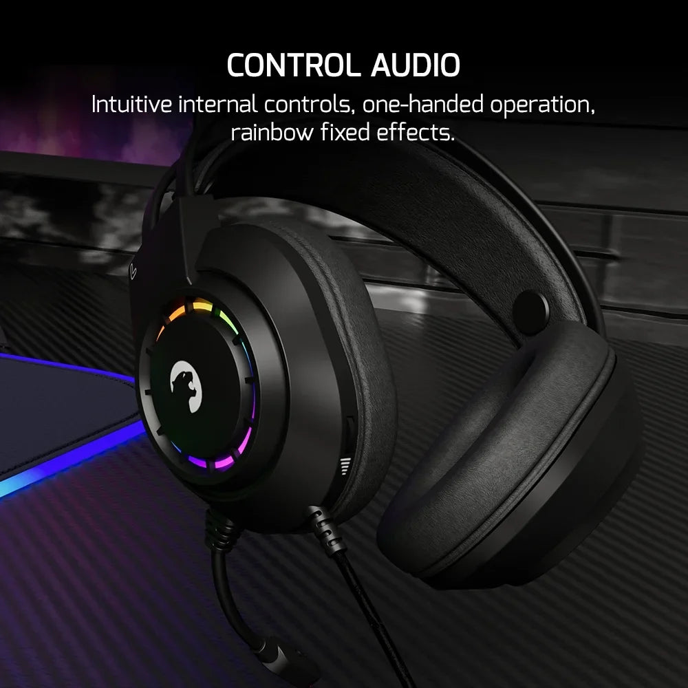 GAMEPOWER Voldon USB Gaming Headset - 7.1 Virtual Surround Sound, Wired Led Headphones with 50MM Drivers, Comfort Design, 360 Spatial Audio, Noise Cancelling Mic for PC, PS4, PS5, Playstation, Black