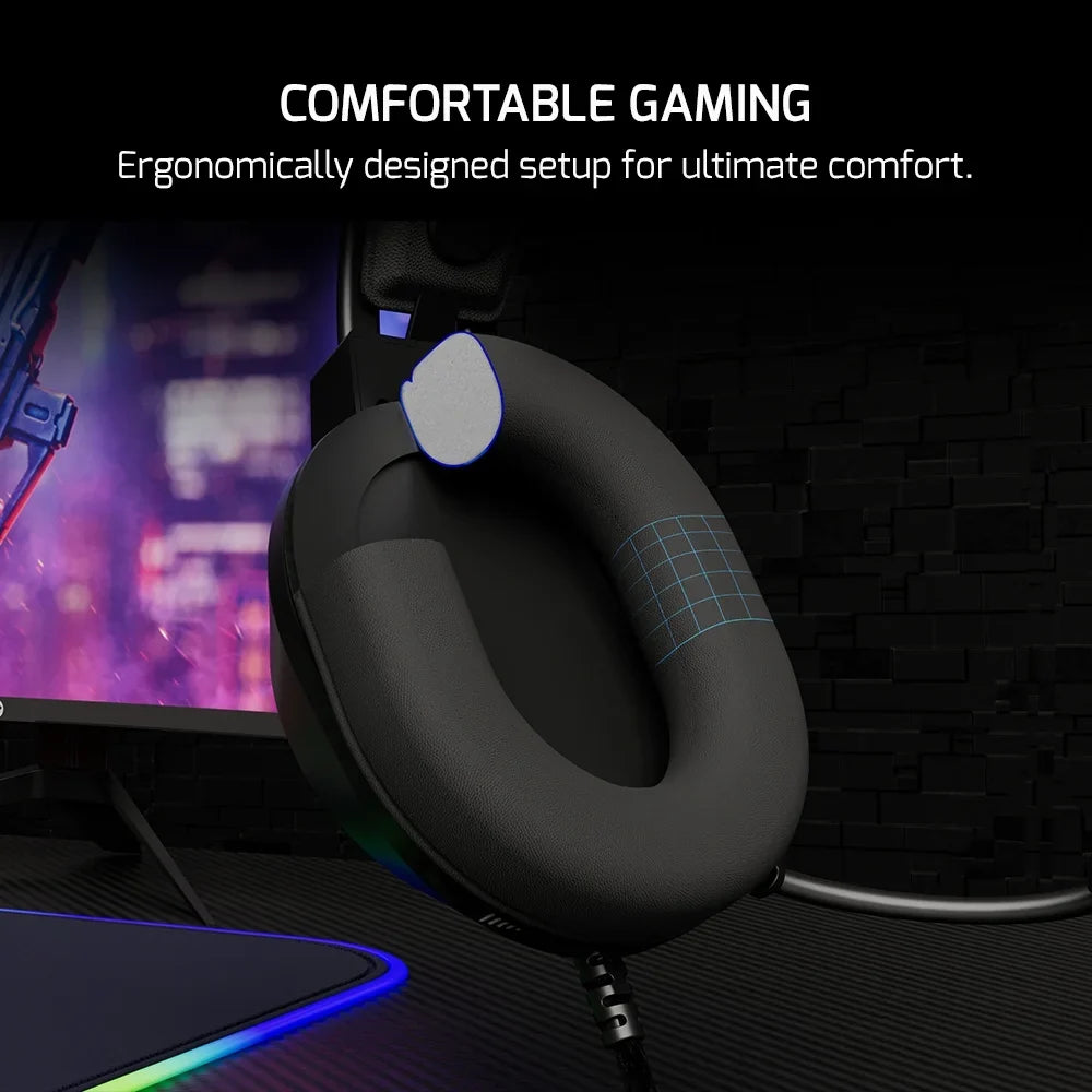 GAMEPOWER Voldon USB Gaming Headset - 7.1 Virtual Surround Sound, Wired Led Headphones with 50MM Drivers, Comfort Design, 360 Spatial Audio, Noise Cancelling Mic for PC, PS4, PS5, Playstation, Black