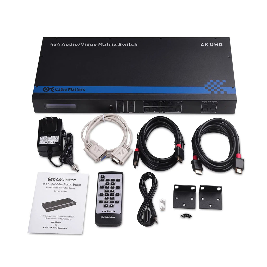 Cable Matters 4K 60Hz HDMI Matrix Switch 4 in 4 Out with RS-232 and TCP/IP Remote Access Configuration - Supports 18Gbps HDMI 2.0, HDR High Dynamic Range, HDCP 2.2, 24 Bit RGB, YCBCR 4:4:4 Format
