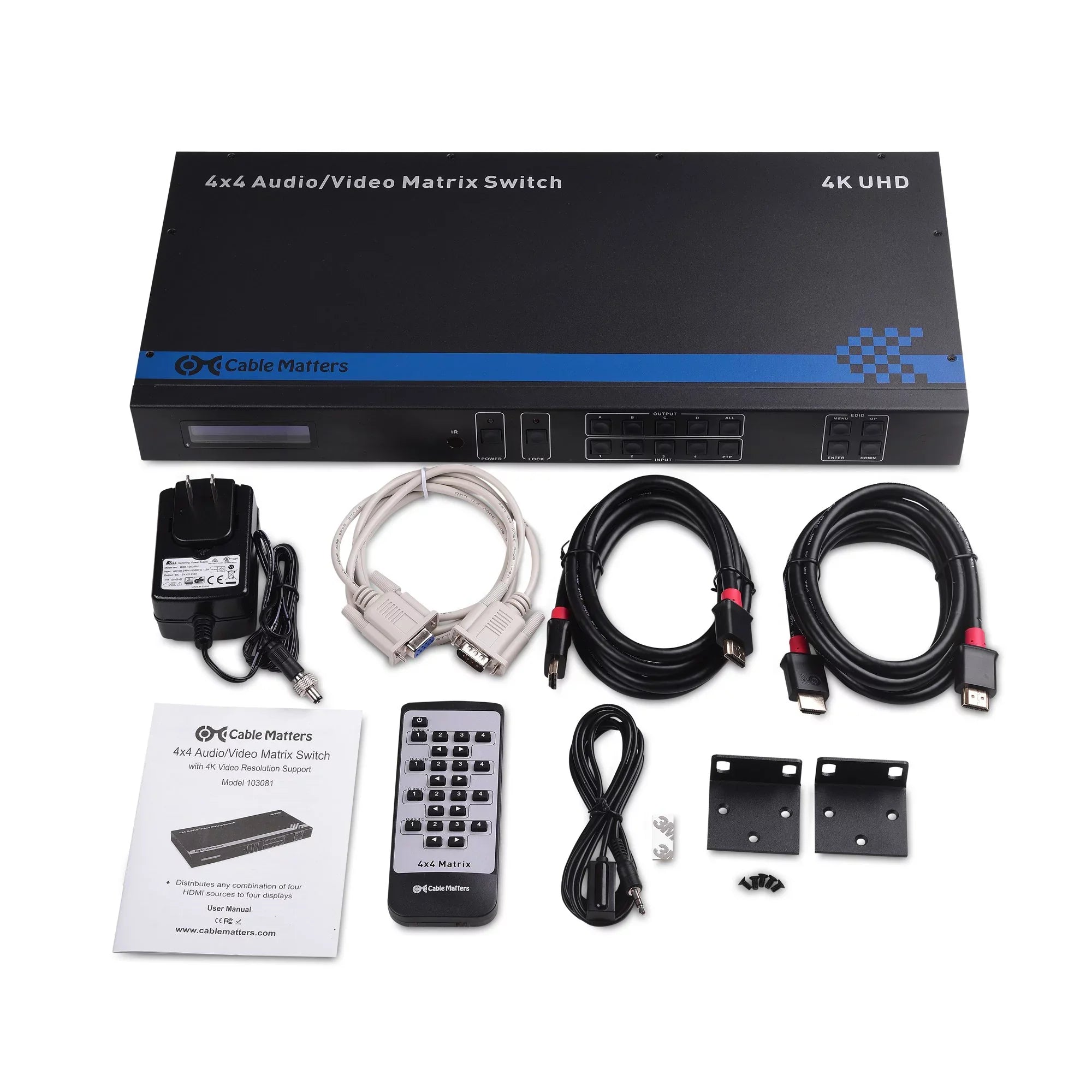 Cable Matters 4K 60Hz HDMI Matrix Switch 4 in 4 Out with RS-232 and TCP/IP Remote Access Configuration - Supports 18Gbps HDMI 2.0, HDR High Dynamic Range, HDCP 2.2, 24 Bit RGB, YCBCR 4:4:4 Format