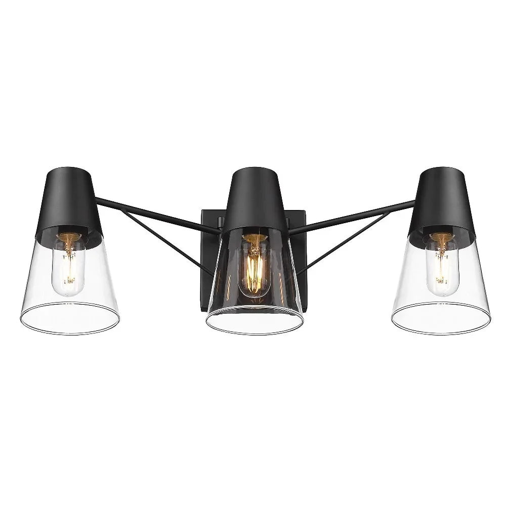 Golden Lighting Ryker 3-Light Metal/Glass Bath Vanity in Matte Black/Clear