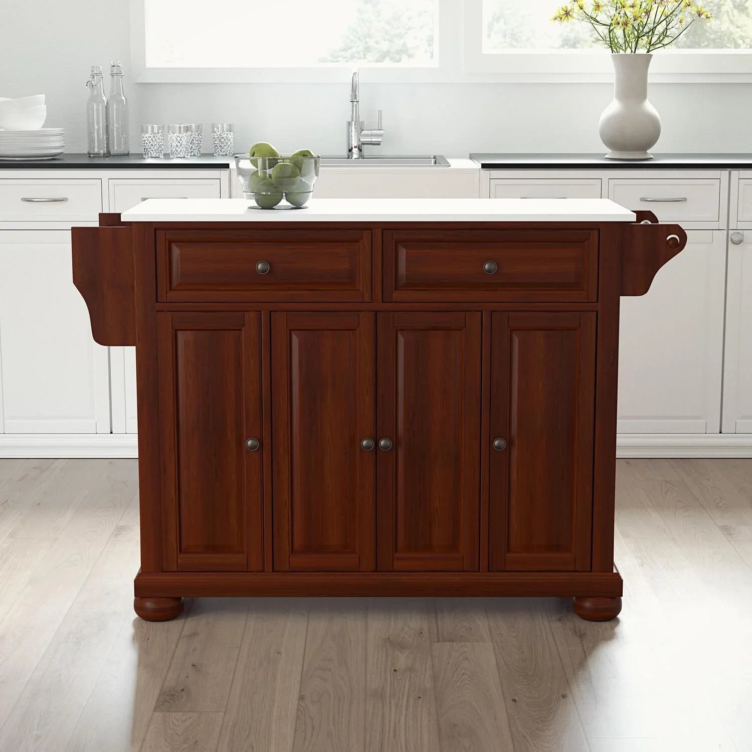 Maykoosh Country Cottage Stone Top Full Size Kitchen Island/Cart Black/White