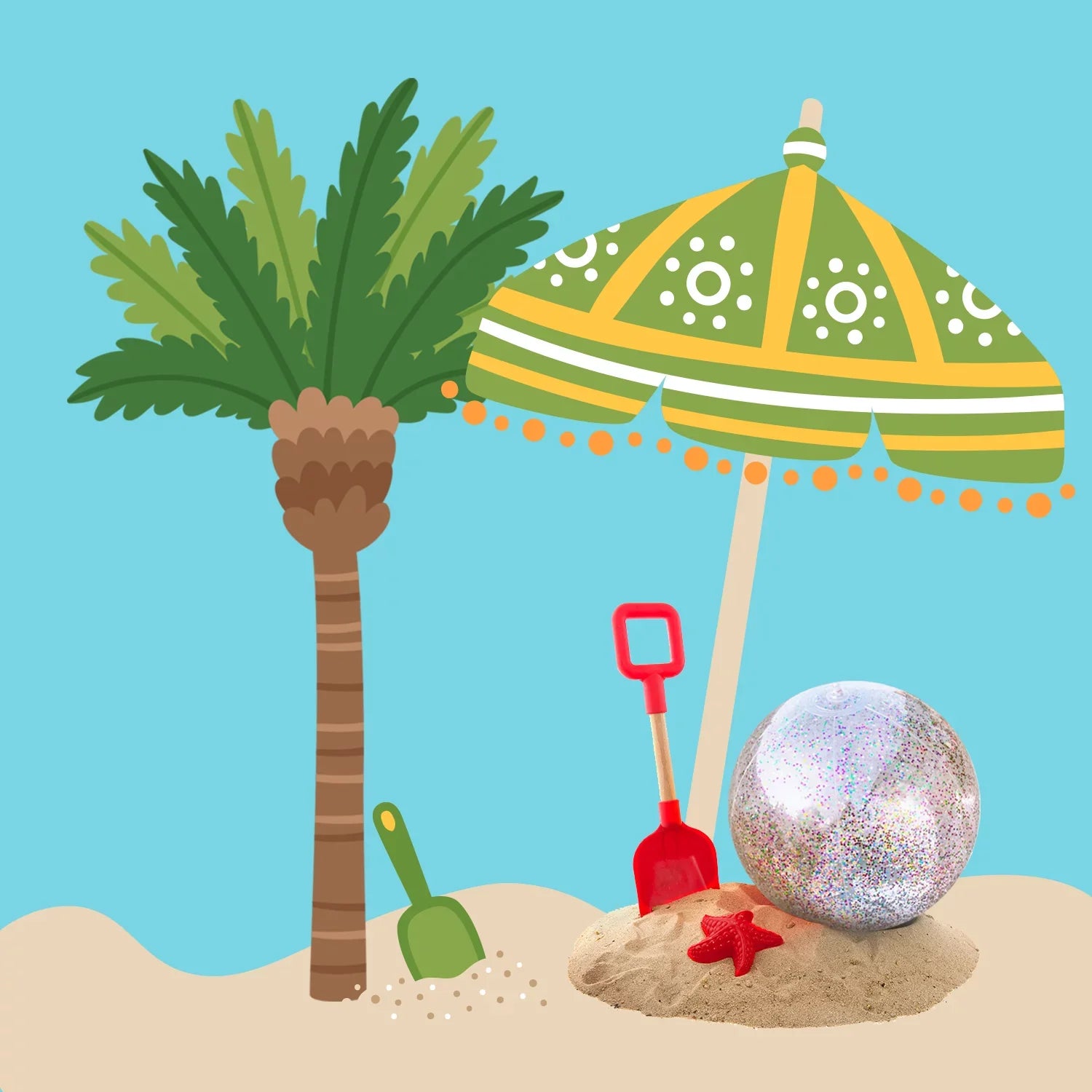 Junipel Inflatable Beach Glitter Ball with Confetti 16 & 24 Inch Premium Beach Theme Water Sand Toy for Beach Party Decoration, Pool Party Supplies Summer Beach Balls -Set of 6 |