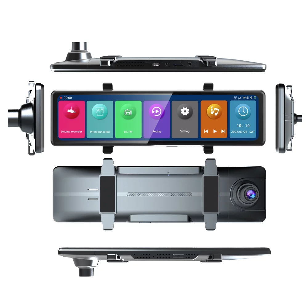 Pinnaco 3 Cameras Dash Cam 2.5K Clear Car Rearview Mirror BT Car Video Recording Camcorder Touched Screen Car Camera Recorder Auto Driving Recorder for Enhanced Safety